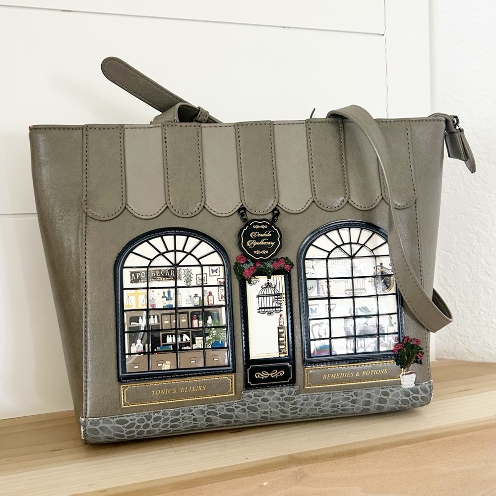 Olive Green Decorative Shopfront Tote Shoulder Bag